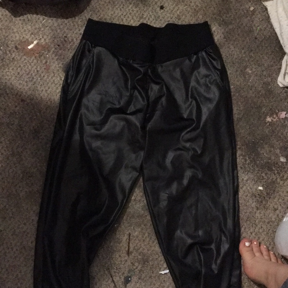 Black fake leather pants